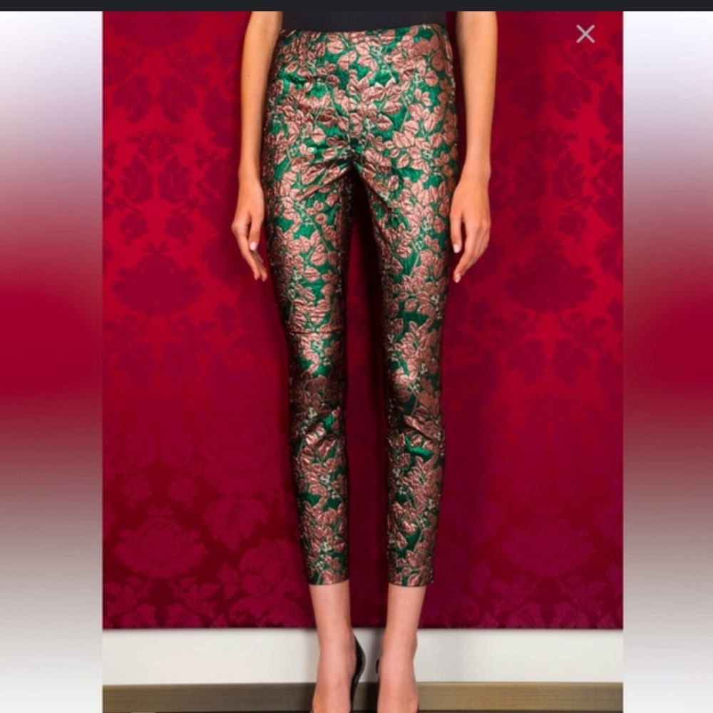 Dolce & Gabbana Metallic Jacquard Slim Trousers – Floral Brocade Pants